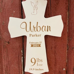 Cross Personalized Laser Engraved -Customized Wall Hanging Cross- New Baby, Baptism, Sympathy- Custom Gift-Anniversary- Photography- Wedding