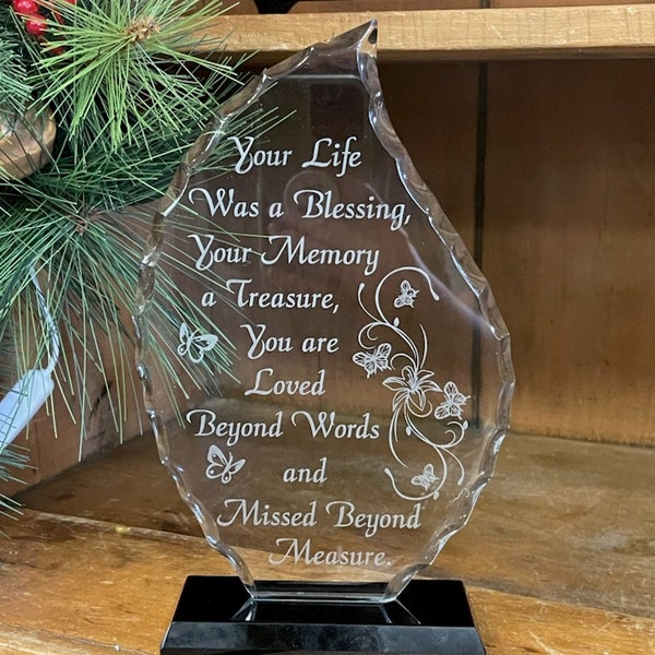 Glass Plaque Personalized for Any Occasion- Awards- Sympathy Tribute- New Baby- Wedding Gift- Laser Engraved- Custom made- Memorial- Award