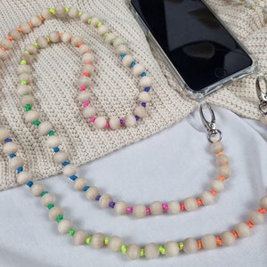 Cell phone chain crossbody chain colorfully knotted with wooden beads, great mom gift