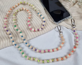 Mobile phone chain crossbody chain colorfully knotted with wooden beads, great mom gift