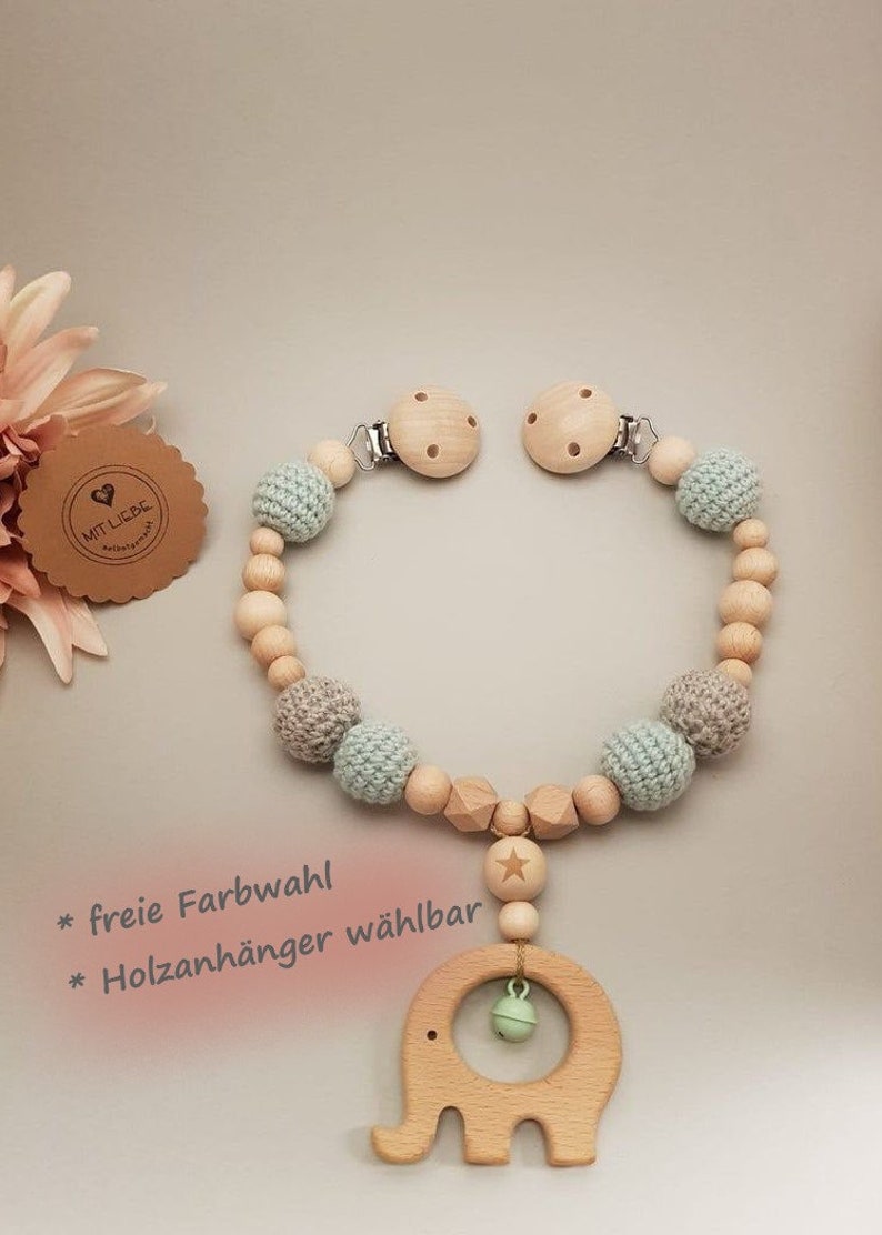 KBIBCK Kinderwagenkette Holz - Gehäkelter Fuchs Mit Glöckchen Für Babys Ab 0 Monaten