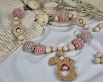 Wooden stroller chain | Woodland animal stroller chain | Wooden stroller chain | Baby shower gifts | Dusty rose-cappuccino