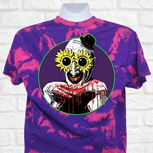 Horror clown halloween character shirt sublimated tie dye shirt, hockey mask goth decor horror graphic t-shirt