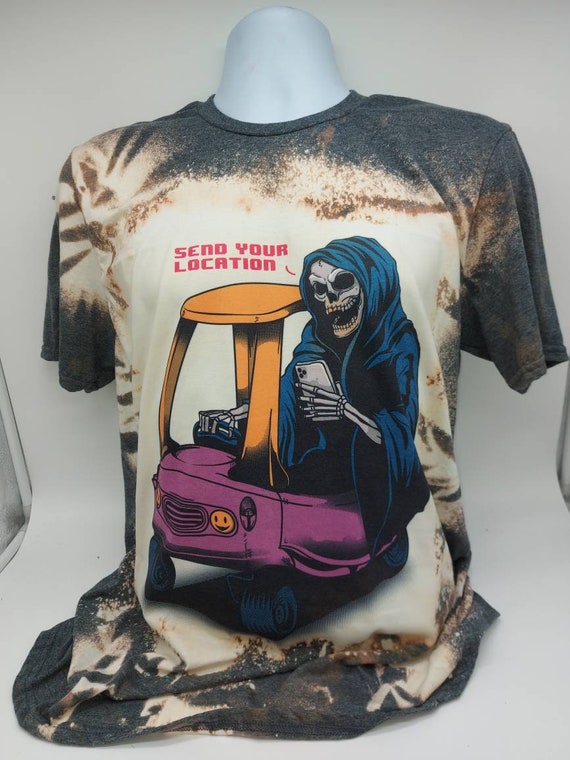 goth death horror shirt,the devil Satan halloween character shirt, sublimated bleached tie dye tshirt goth apparel graphic T-shirt