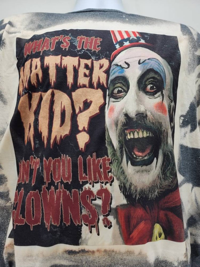 horror halloween character shirt, sublimated bleached tie dye tshirt goth apparel image 3