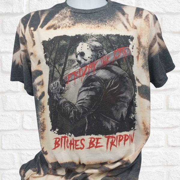 Camiseta de personaje de Halloween de terror, camiseta teñida con sublimación, máscara de hockey, decoración gótica, camiseta gráfica de terror