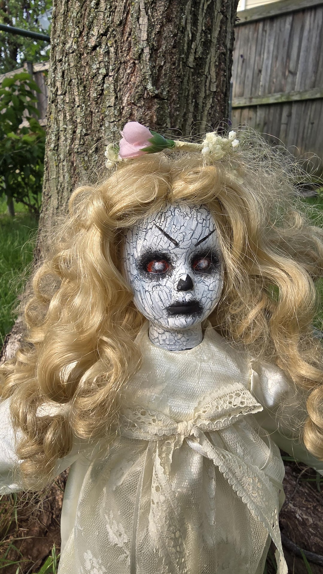 Creepy Goth Porcelain Doll: OOAK Horror Art, Halloween Prop