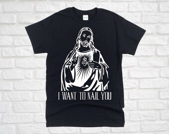 I want to nail you funny jesus shirt, baphomet goth funny tshirt, hockey mask goth decor horror graphic t-shirt