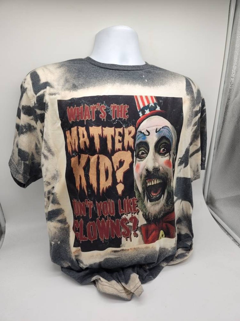 horror halloween character shirt, sublimated bleached tie dye tshirt goth apparel image 6