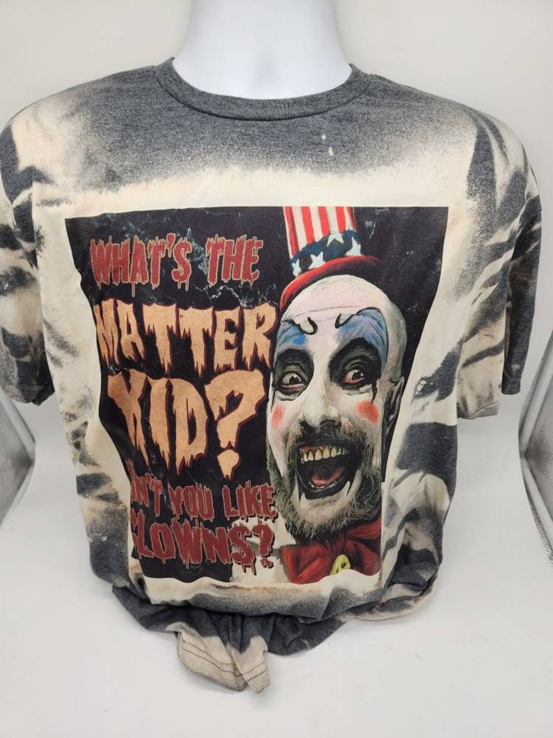 horror halloween character shirt, sublimated bleached tie dye tshirt goth apparel image 7