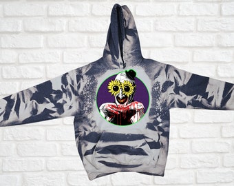 Horrorclown halloween-personage hoodie gesublimeerde tie-dye trui, hockeymasker goth decor horror grafisch T-shirt