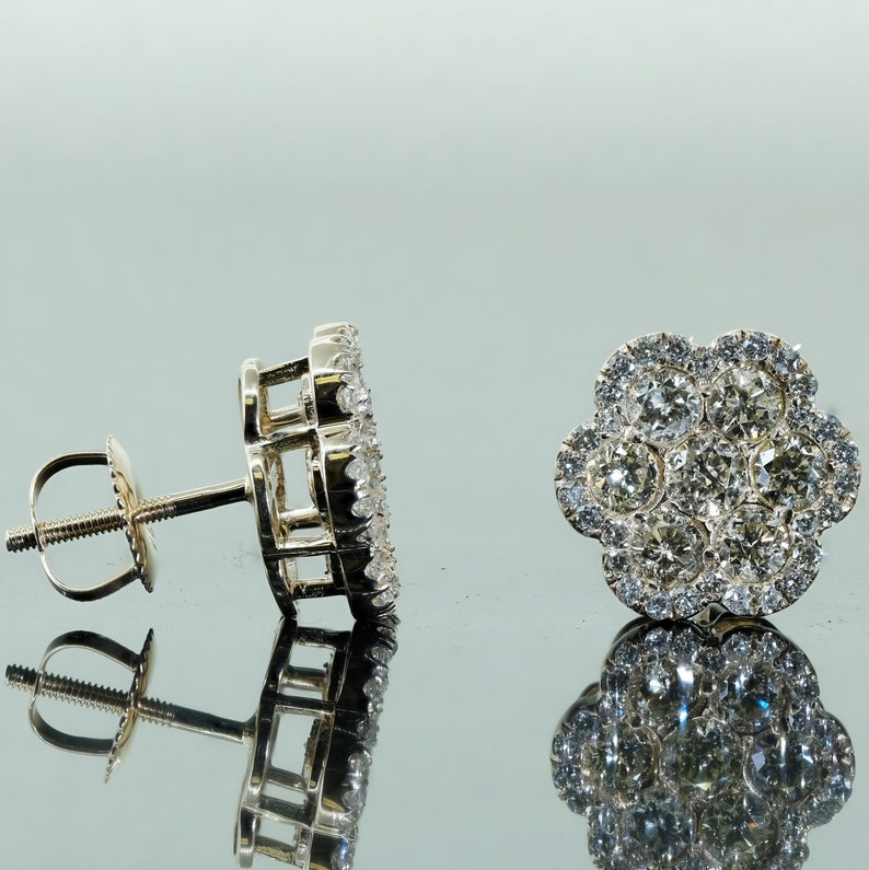 1.92Ct Diamond Floral Cluster Stud Earrings, 14K Gold 1.92Ct Diamond Floral Cluster Stud Earrings, 14K Gold