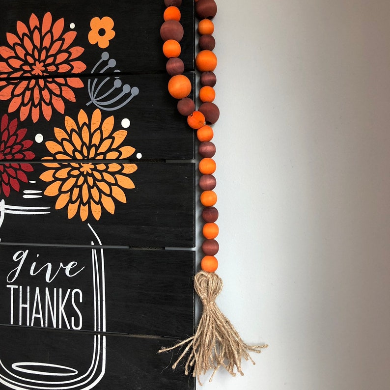 Hand Dyed Boho Wood Bead Garland Perfect for fall farmhouse decorating andor your Rae Dunn displays!