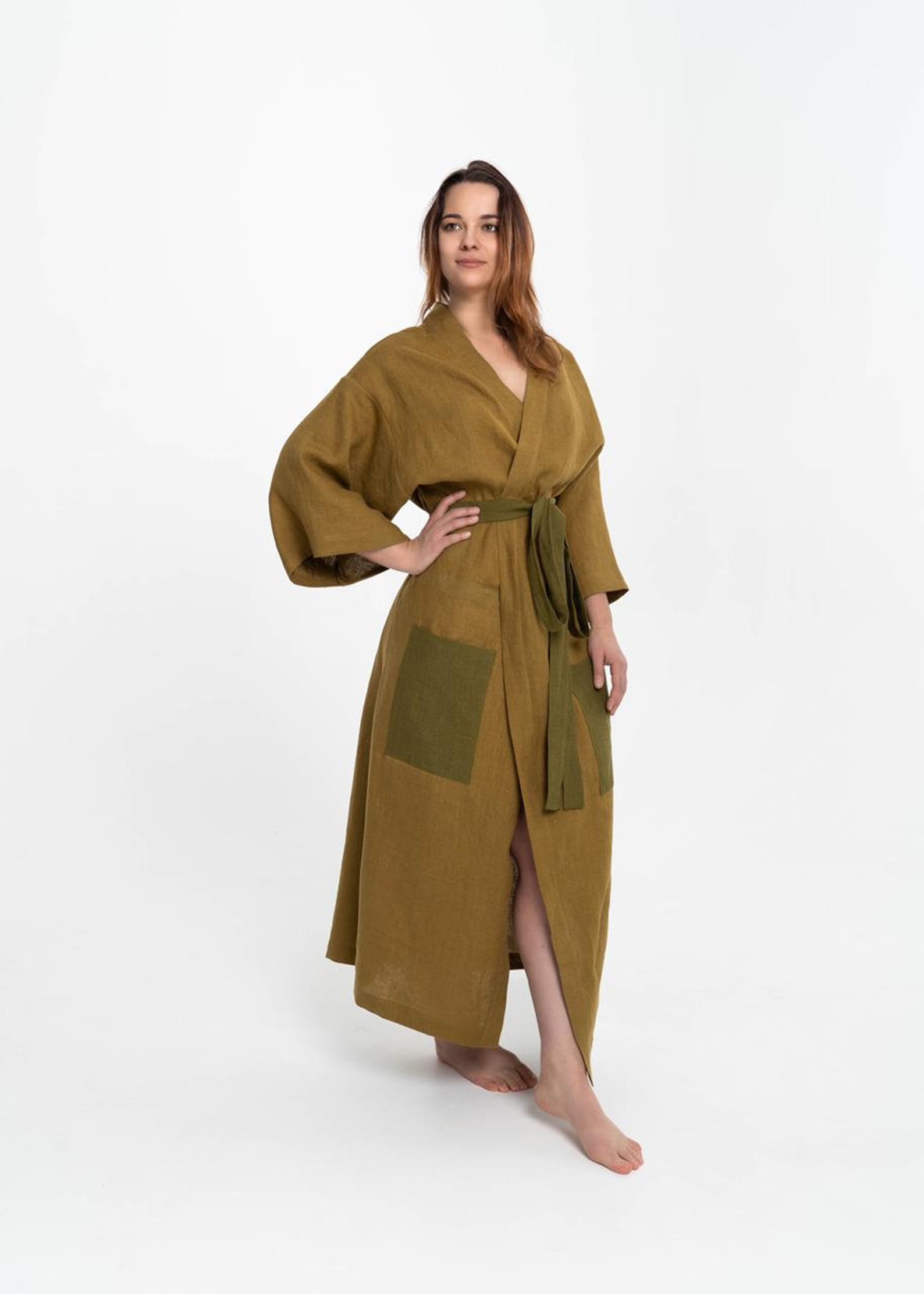 Handmade Linen Bathrobe Japanese Kimono Style Robe with Etsy