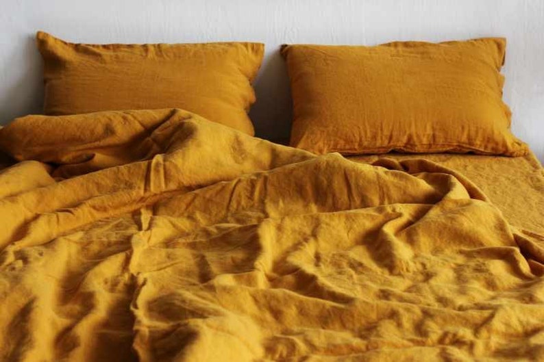 Linen duvet cover in Mustard color. Stonewashed bedding. King Etsy