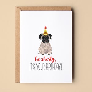 Watercolor Pug Birthday Card, Puppy in a Hat Card, Funny Notecard for Dog Mom