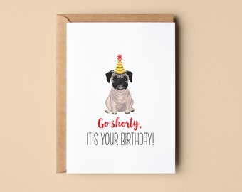 Dog Cards, Pug Card, Pug Birthday Card, Pug, Birthday, Greeting Cards, Dogs, Stationery