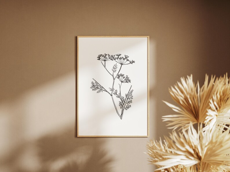 Minimalist Botanical Line Art Print, Wildflower Wall Art, Black White ...