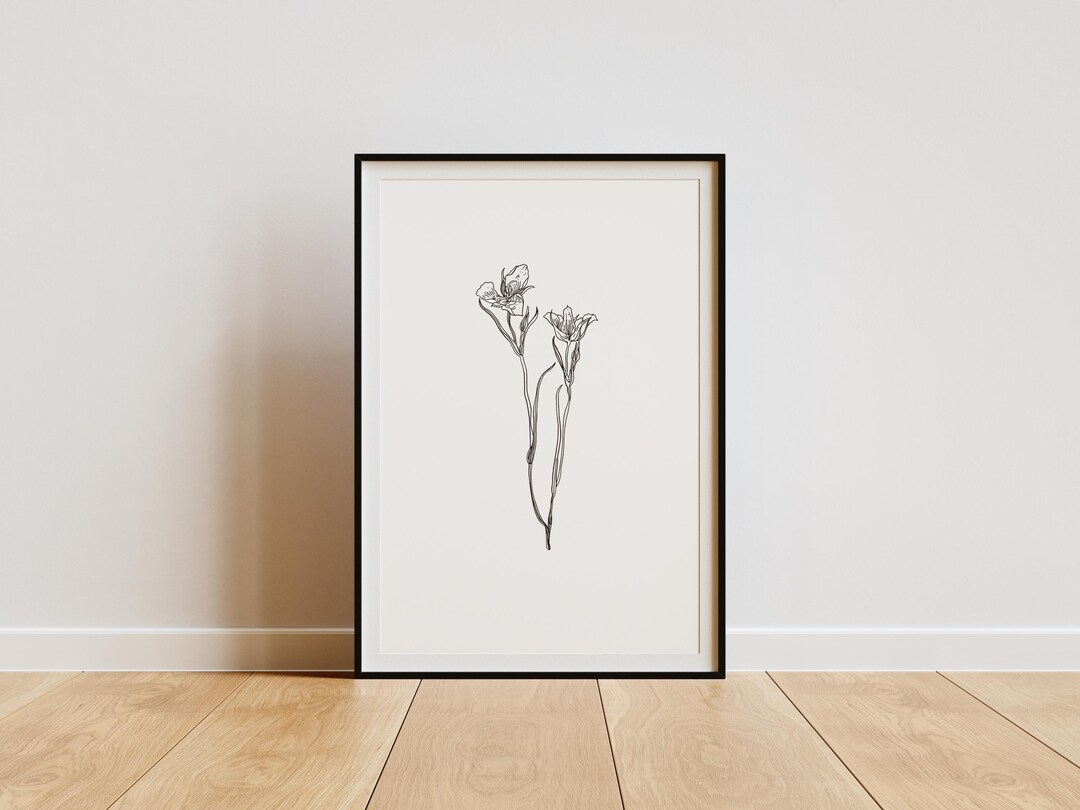 Minimalist Botanical Line Art Print, Wildflower Wall Art, Black White ...