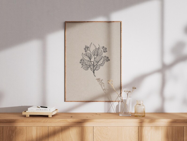 Minimalist Botanical Line Art Print, Wildflower Wall Art, Black White ...