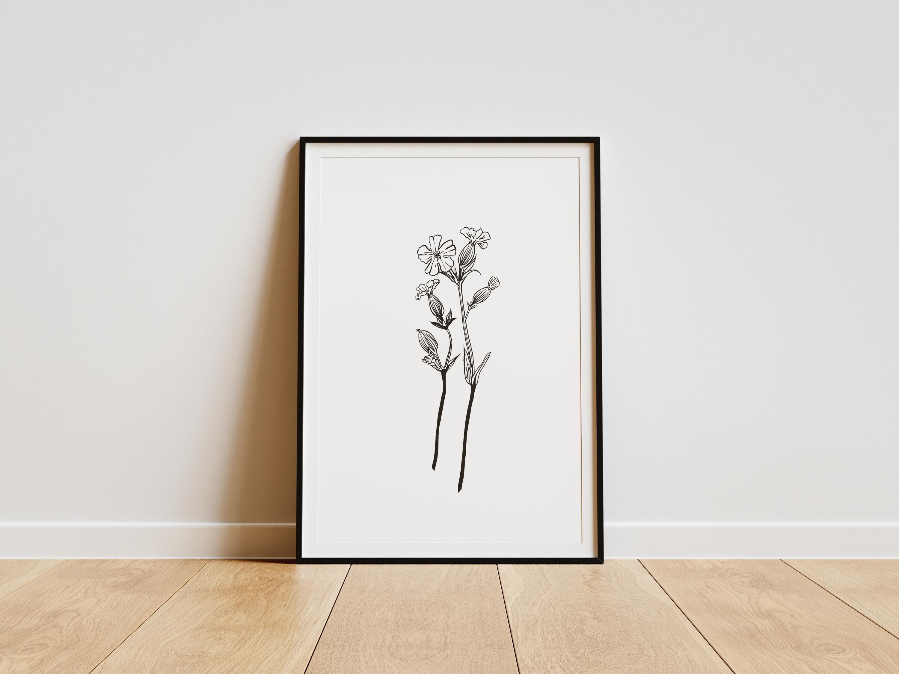 Minimalist Botanical Line Art Print, Wildflower Wall Art, Black White ...
