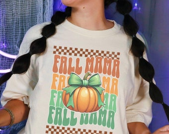 Cute Pumpkin Fall Mama T-Shirt, Halloween Pumpkin T-Shirt, Cute Fall T-Shirt for Mama, Fall Themed Halloween Shirt