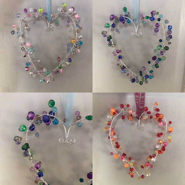 Shabby Chic Hanging Beaded Heart Home Decorations