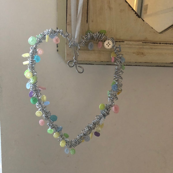 Handmade Hanging Button Heart Decoration
