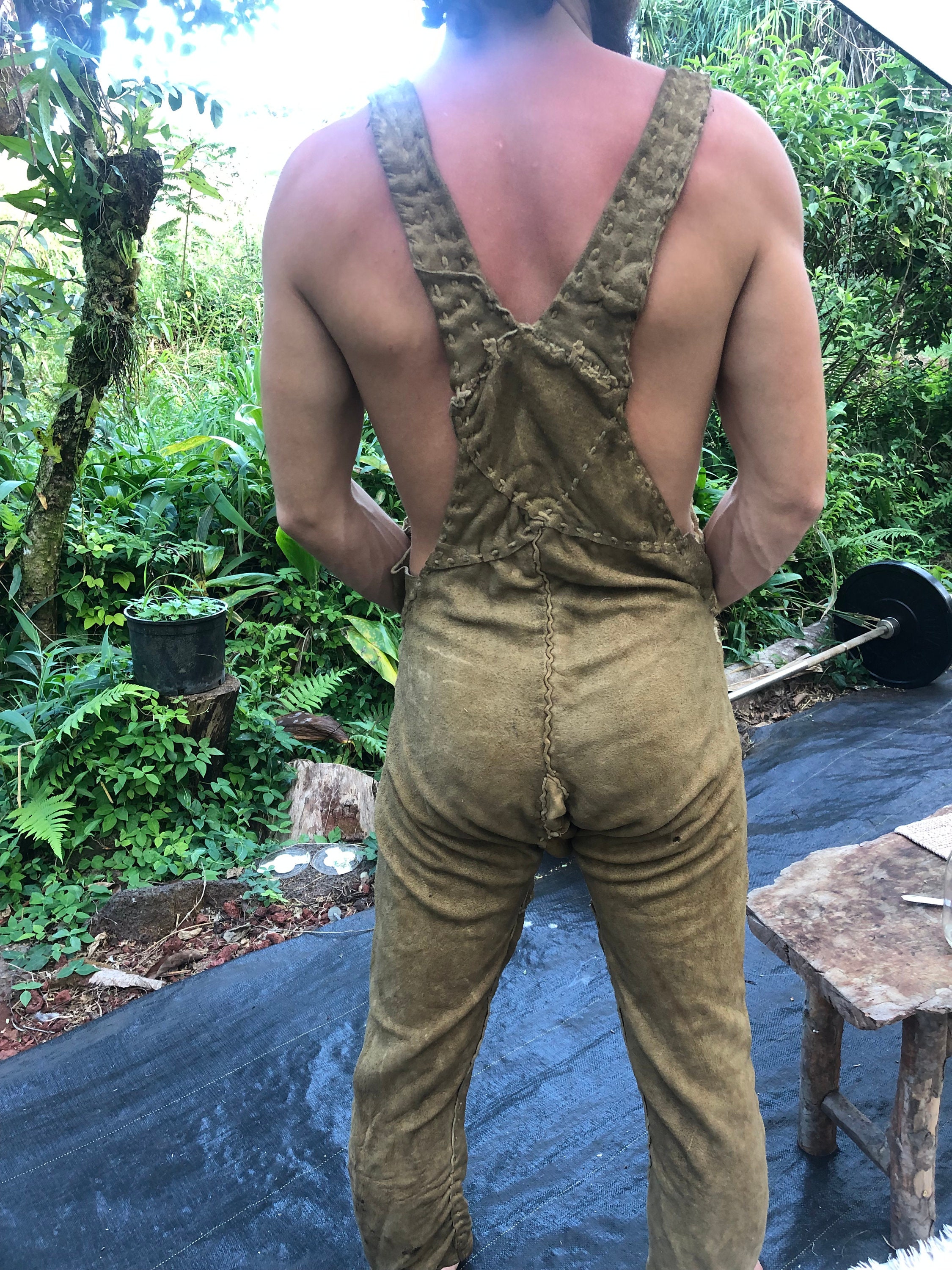 Braintanned Buckskin Overalls. 