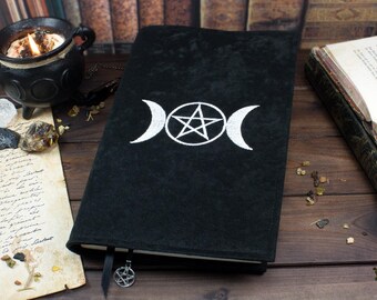 Triple Moon book cover for paperbacks/hardcovers up to 21 cm book height, adjustable width, fabric book cover with embroidery