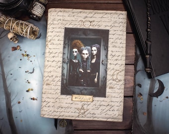 Witches book cover for paperbacks/hardcovers up to 21 cm book height, adjustable width, fabric book cover, Tim Burton style