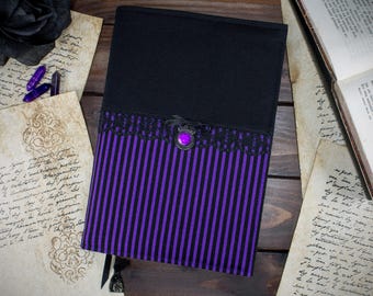 Book cover Gothic Purple Stripes for paperbacks / hardcovers up to 21 cm book height, adjustable width, fabric book cover