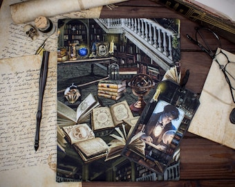 Dark Academia book bag for paperbacks & hardcovers, optionally with or without bookmark, fabric book cover