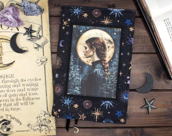 Celestial book cover for paperbacks up to 19 cm in height, adjustable width, fabric book cover