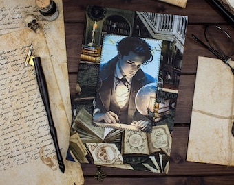 Dark Academia book cover for paperbacks up to 19 cm book height, adjustable width, fabric book cover