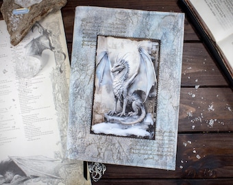 Snow Dragon book cover for paperbacks / hardcovers up to 21 cm book height, adjustable width, fabric book cover