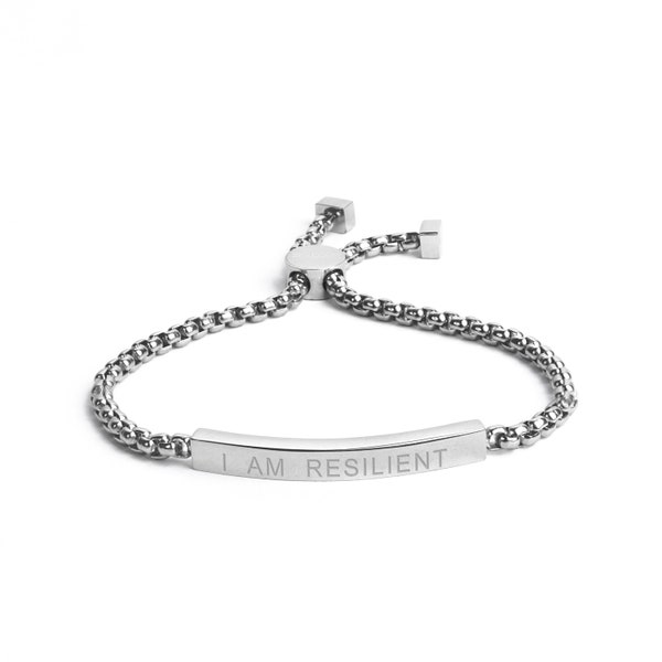 I am Resilient Adjustable Chain bracelet, inspirational saying, Mantra bracelet for women