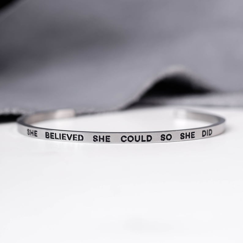 CENWA "She Believed She Could So She Did" Bracelet - Inspirational Women's Jewelry, Adjustable, Cubic Zirconia & Copper
