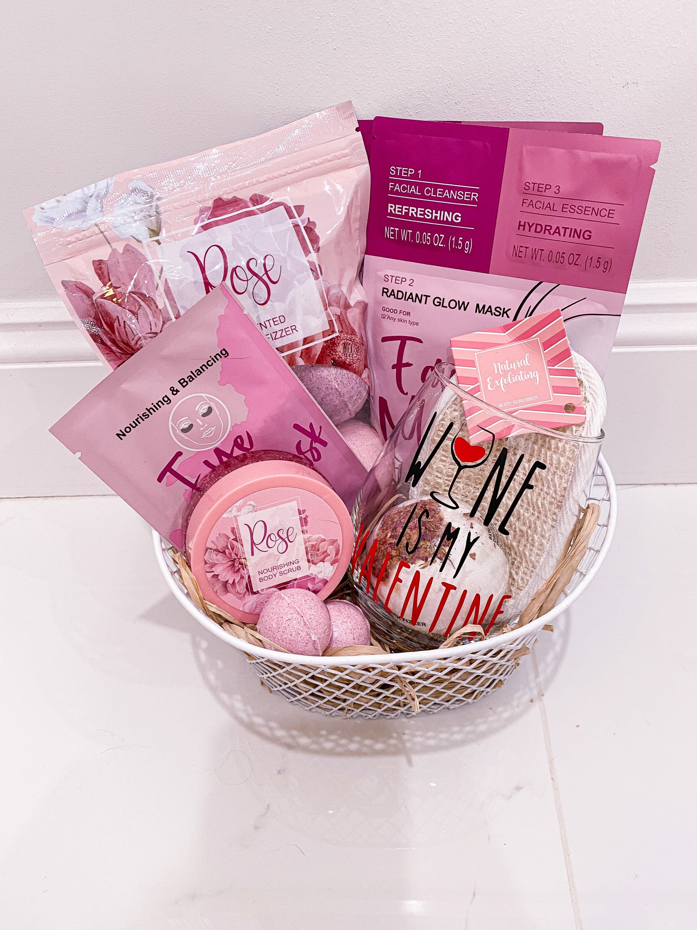 Valentine Spa Kit Gift Basket with Personalized Wine Glass Etsy