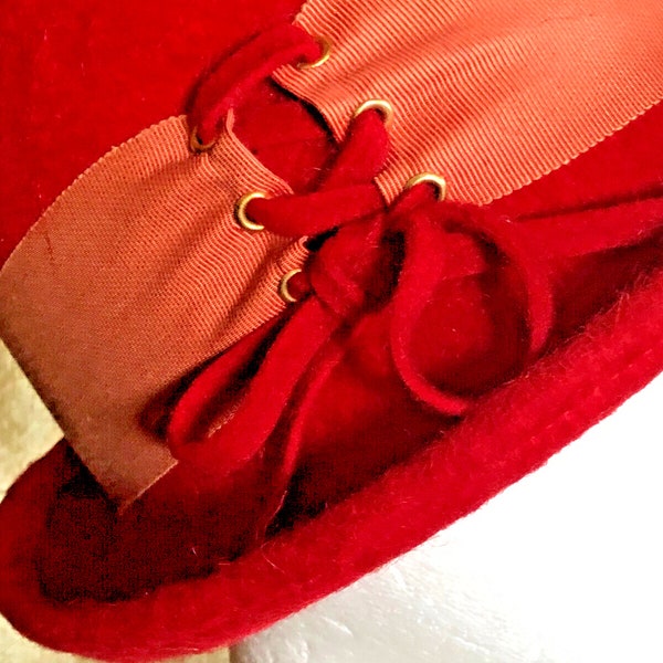 Vintage 60's Hat ~ Henry Pollack Melosoie ~Red~Wool Felt ~ Union Made Tag ~ USA