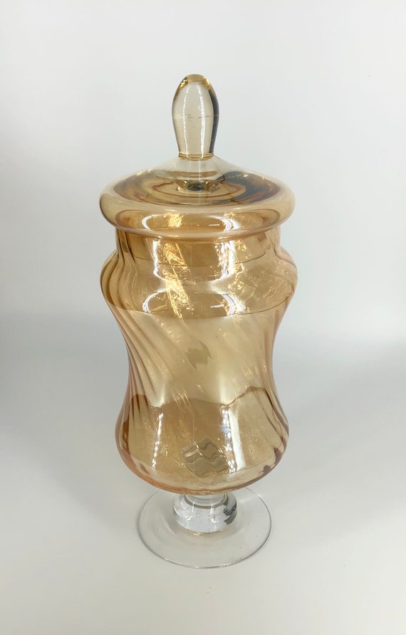 Vintage Peach Iridescent Glass Apothecary Jar Hand Blown Etsy