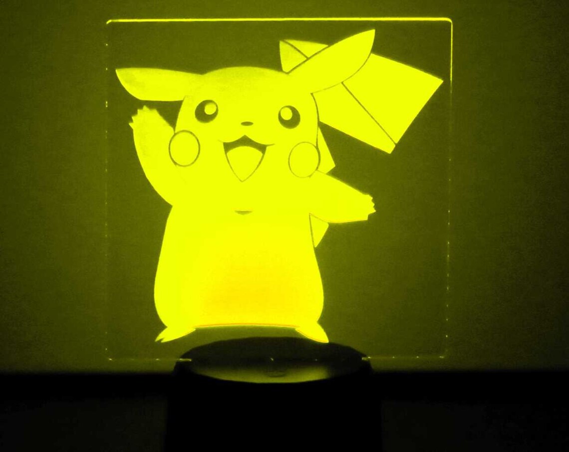 Pikachu Pokemon LED night light. LED lamp. LED sign. Remote Etsy