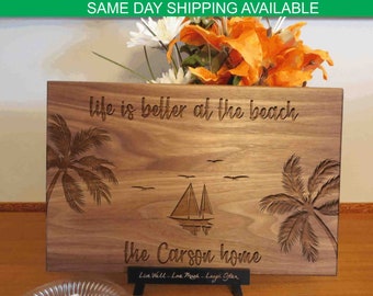 Personalized cutting board or charcuterie board with beach scene. Wedding gift. Housewarming gift. Personalized gifts.