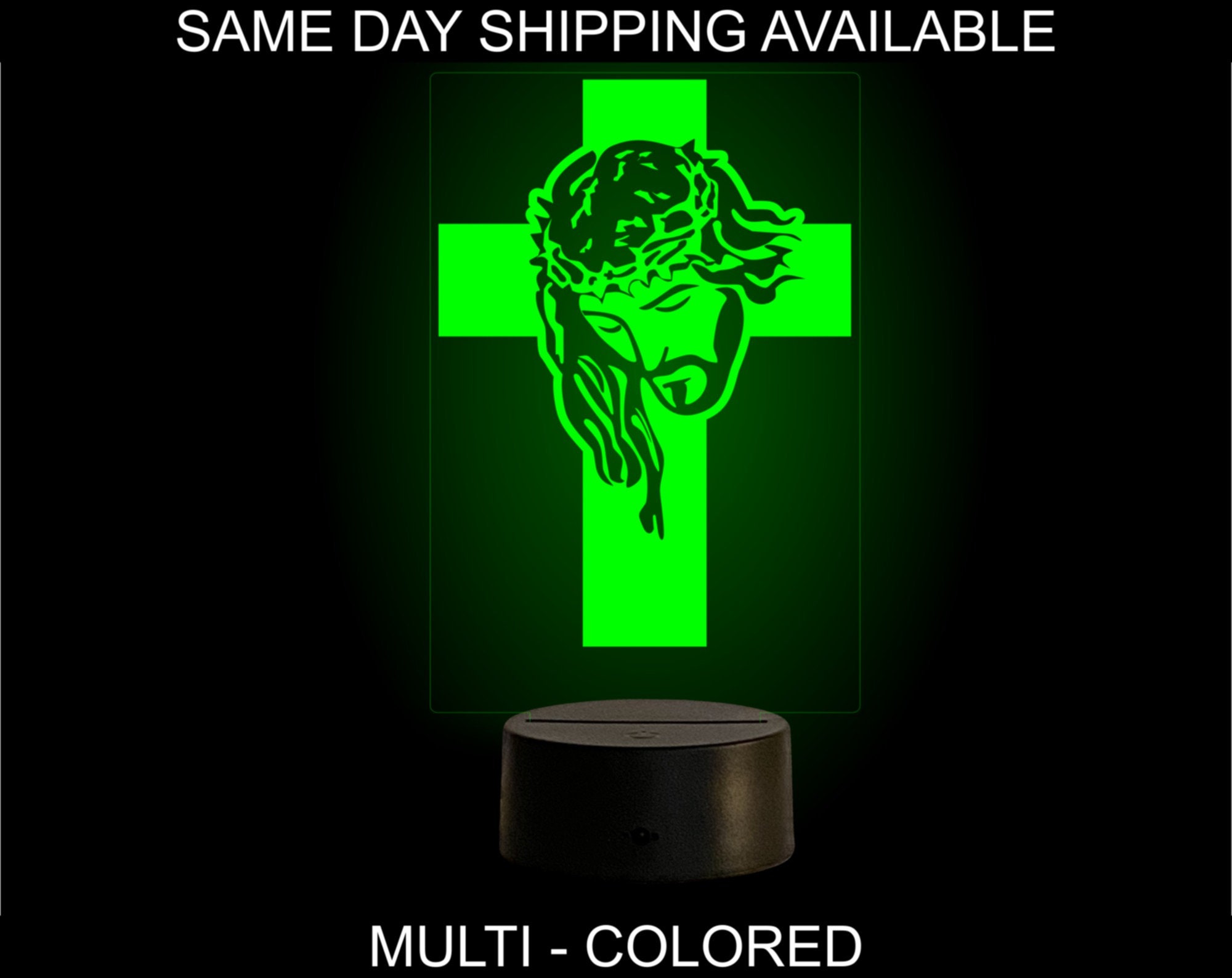 Jesus on cross light personalized LED lamp. LED sign. Lutheran gift. Catholic gift. Religious gift. Remote control.  Personalized gifts.