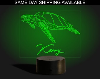 Personalized sea turtle LED night light for kids and teens. Personalized LED lamp. LED sign. Remote control.  Personalized gifts.