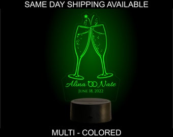 Custom champagne glasses LED light. Birthday,Wedding Party favor. Table number. Custom gifts.