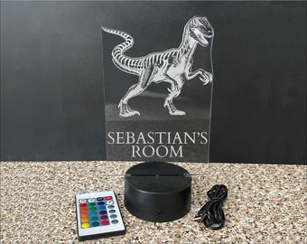 Glow Dinosaur Jar Lamp – Velociraptor LED Night Light With Cork Lid, Resin Desk Decor For Dino Lovers (6.3" Tall)