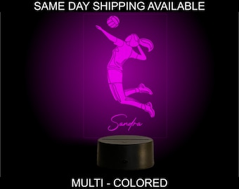 Volleyball girl LED night light for kids and teens. Award or trophy. Personalized LED lamp. LED sign. Remote control. Personalized gifts.