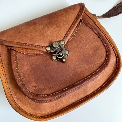 Leather Crossbody Saddle Bag Monogram Purse Leather Etsy