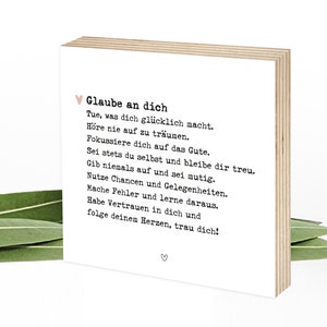Holzschild mit positiven Glaubenssätzen und Affirmationen als ermutigendes Geschenk - Wunderpixel® Holzbild 15x15x2cm, Glaube an dich